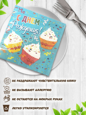 Салфетки С ДР Капкейки 33см 12шт 1уп