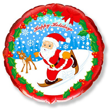 Ф Круг (18''/46 см) НГ Дед Мороз на лыжах Красный 1шт