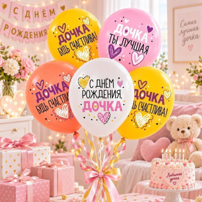 512 Шар (12''/30 см) С ДР дочка Ассорти Пастель 3цв 1ст 25шт 512 продажа в интернет - магазине ПраздникМастер