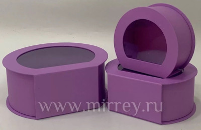 Набор коробок 3в1 Полушайба с прозрачной крышкой Сиреневый 24x22x10см 