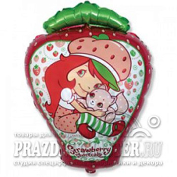 Ф Фигура (22''/56 см) Клубничка с котенком Красный 1шт